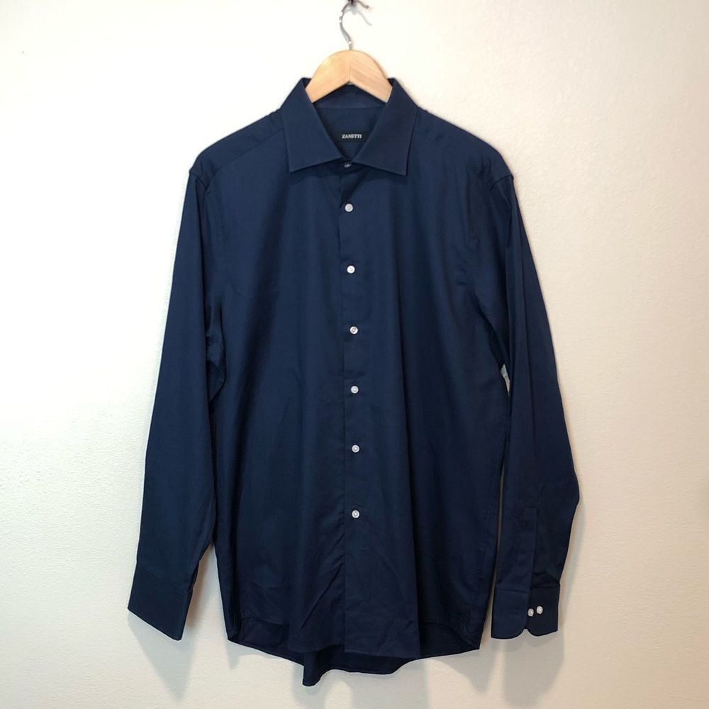 NEW Men’s Zanetti Button Down Dress Shirt Deep Blue Size 17 Sleeve 34/35